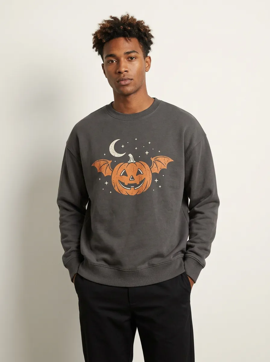 Men's Halloween Bat Pumpkin Moon Stars Sweatshirt