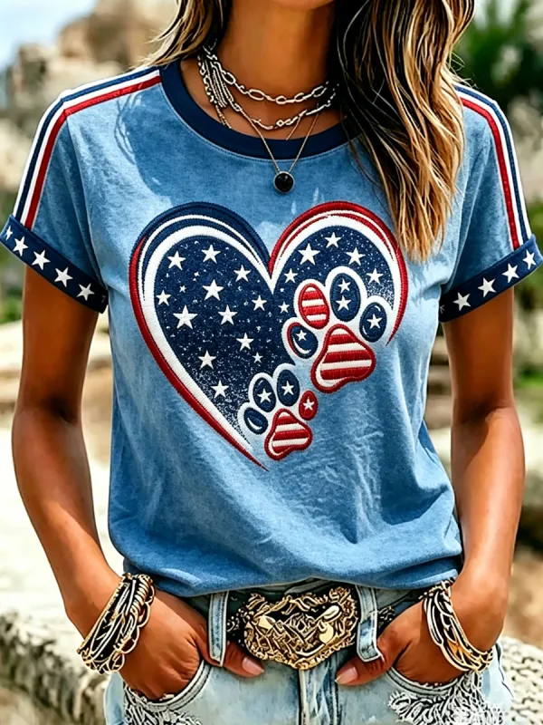 Women'S Proud American Dog 250Th Anniversary Patriotic Claw Print T-Shirt