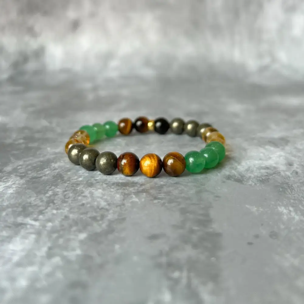 Matte Tiger Eye Pyrite Clear Quartz Citrine Bead Bracelet