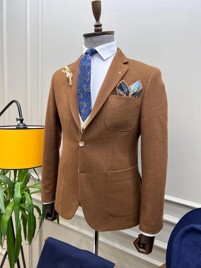 Slim Special Italian Fabric Stamped Woolen Blazer