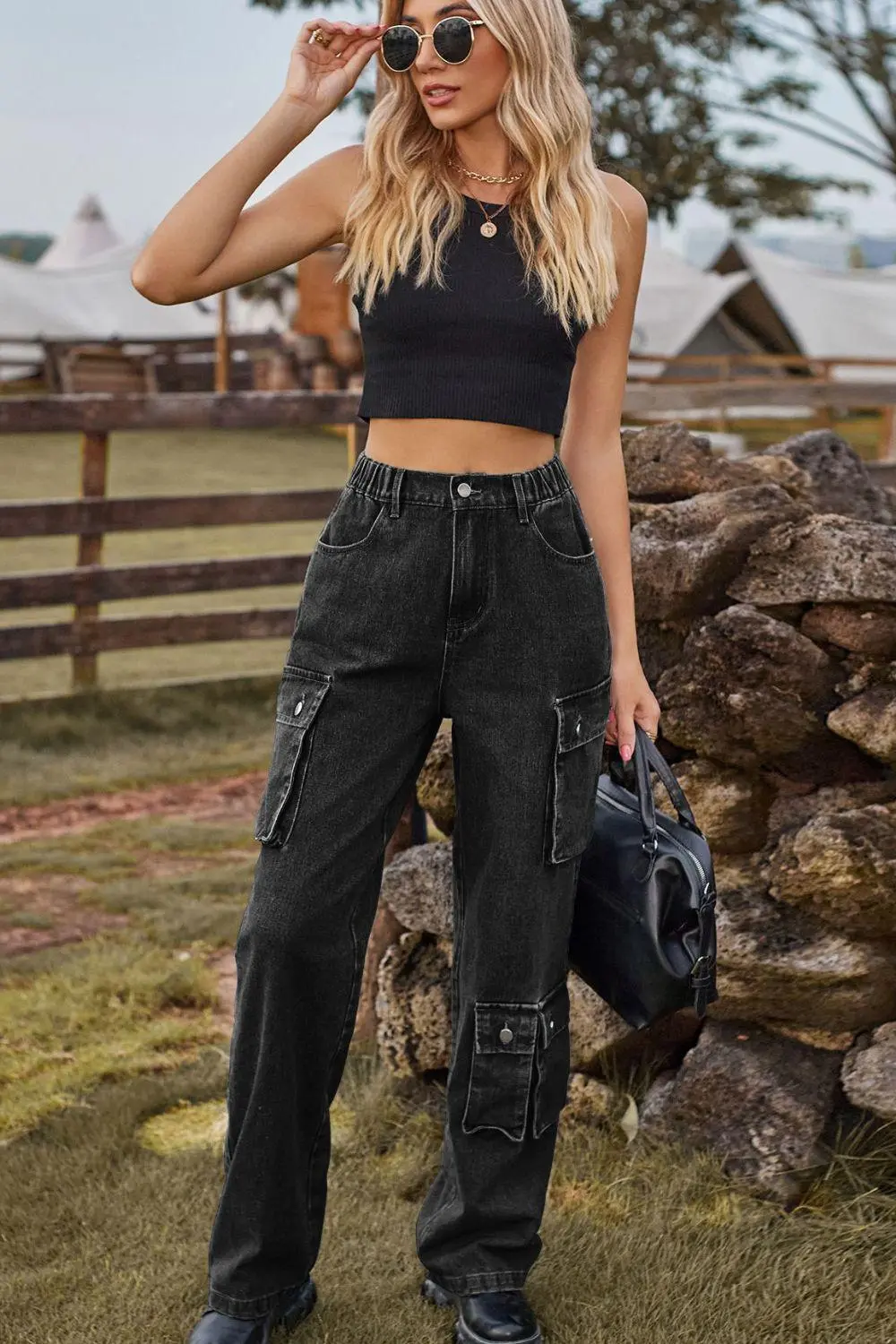 Loose Fit Long Pocket Denim Jeans