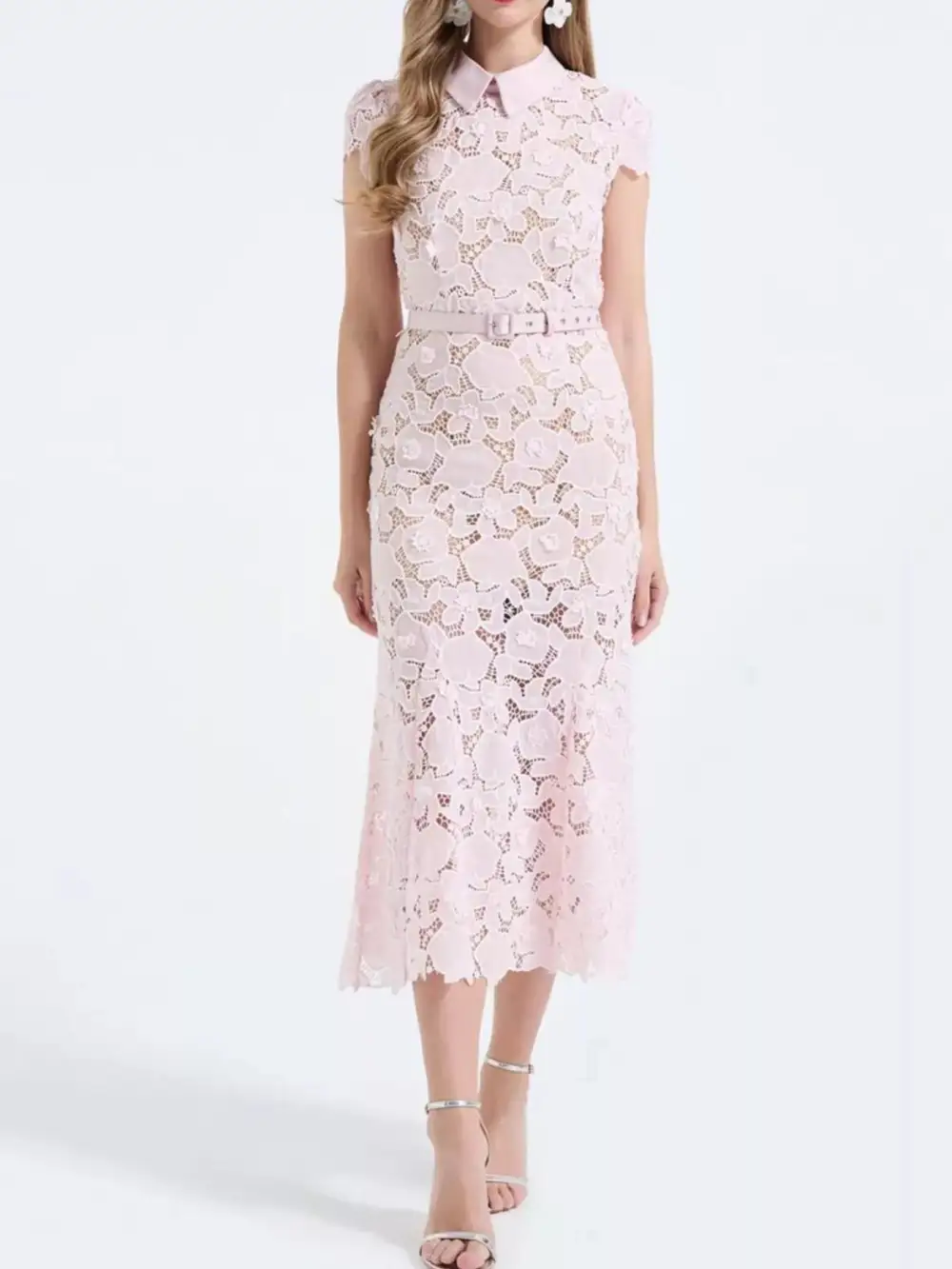 Lace Short Sleeve Midi Dress