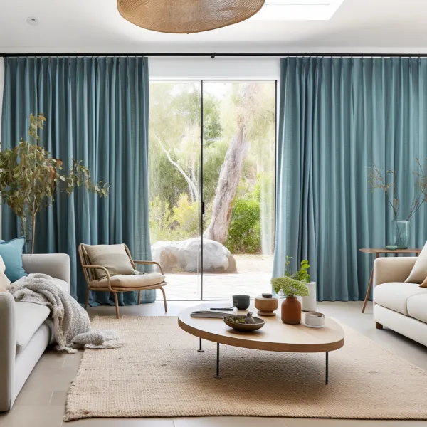 Double Pleat Blackout Linen Curtain