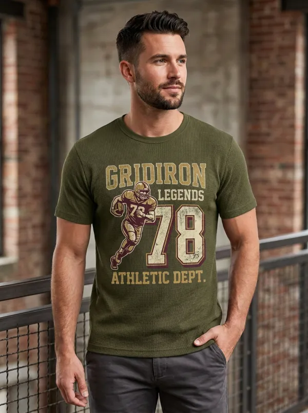Men's Club Inspired Football Gridiron Ball Crew Neck Graphic T-Shirt