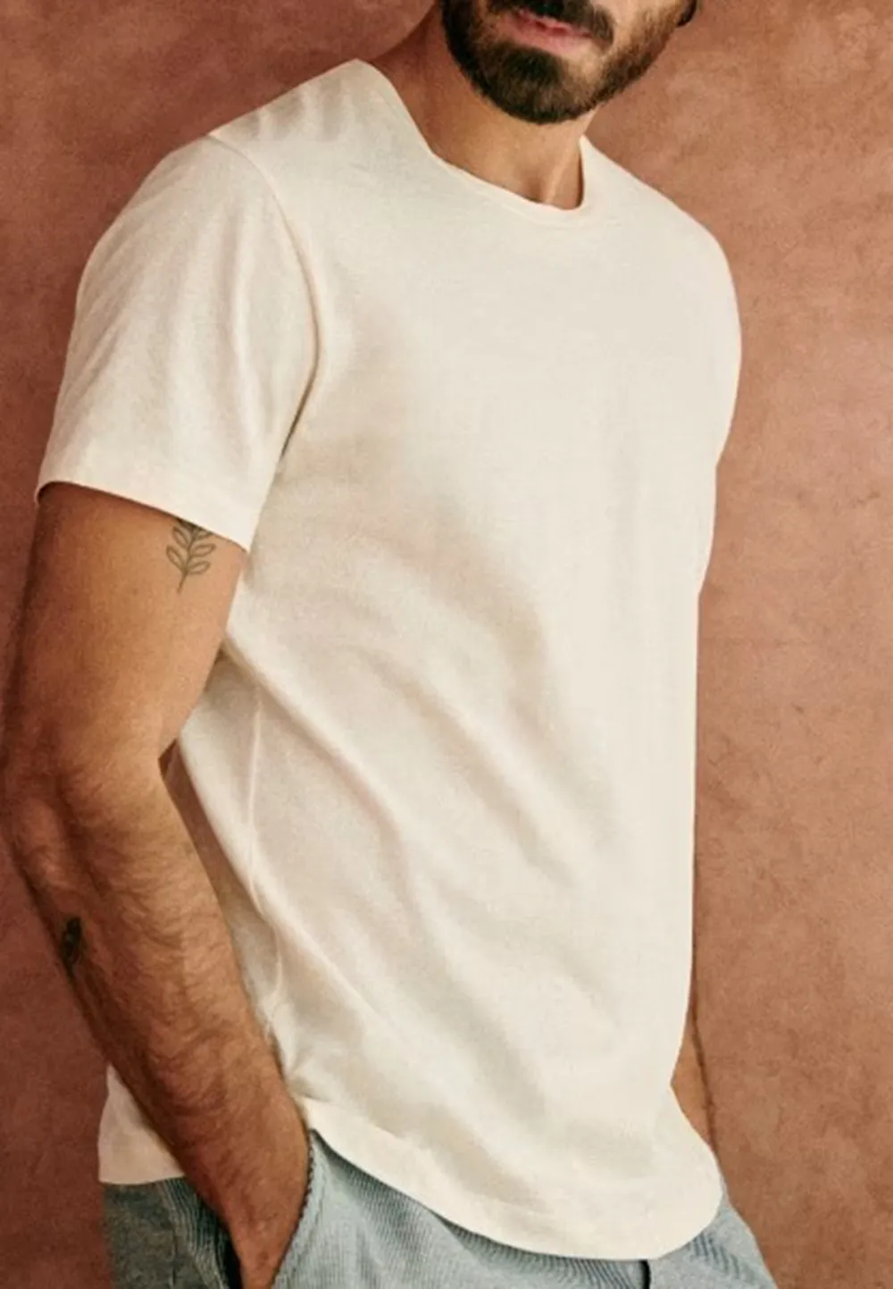 Ecru Lightweight Cotton Crew Neck T-Shirt