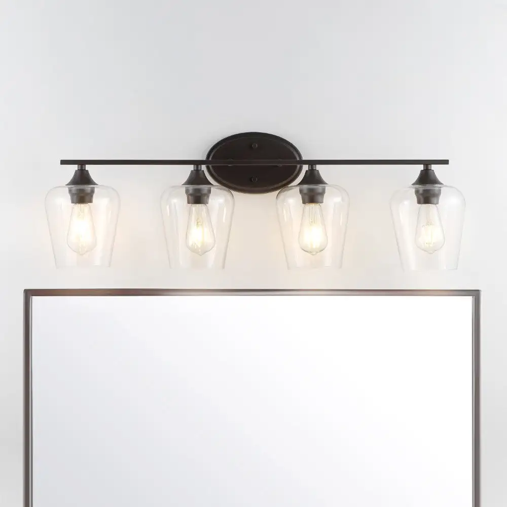 Four-Light Iron/seeded Glass Cottage Rustic LED Vanity Light