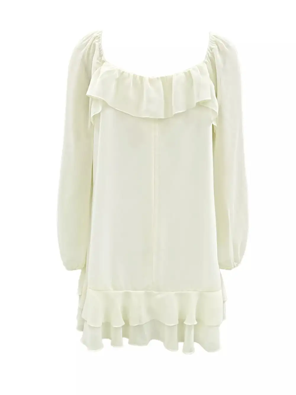 Textured Detail Ruffle Long Sleeve Mini Dress