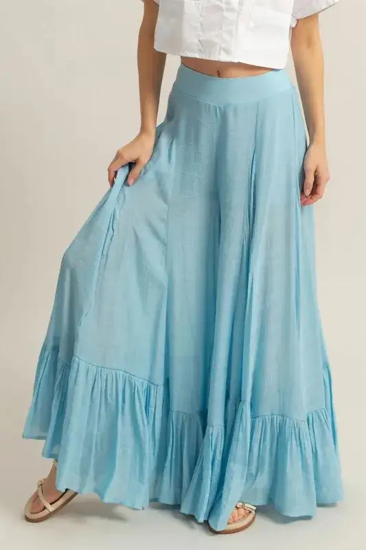 Hyfve High Waist Ruffle Flared Wide Leg Pants