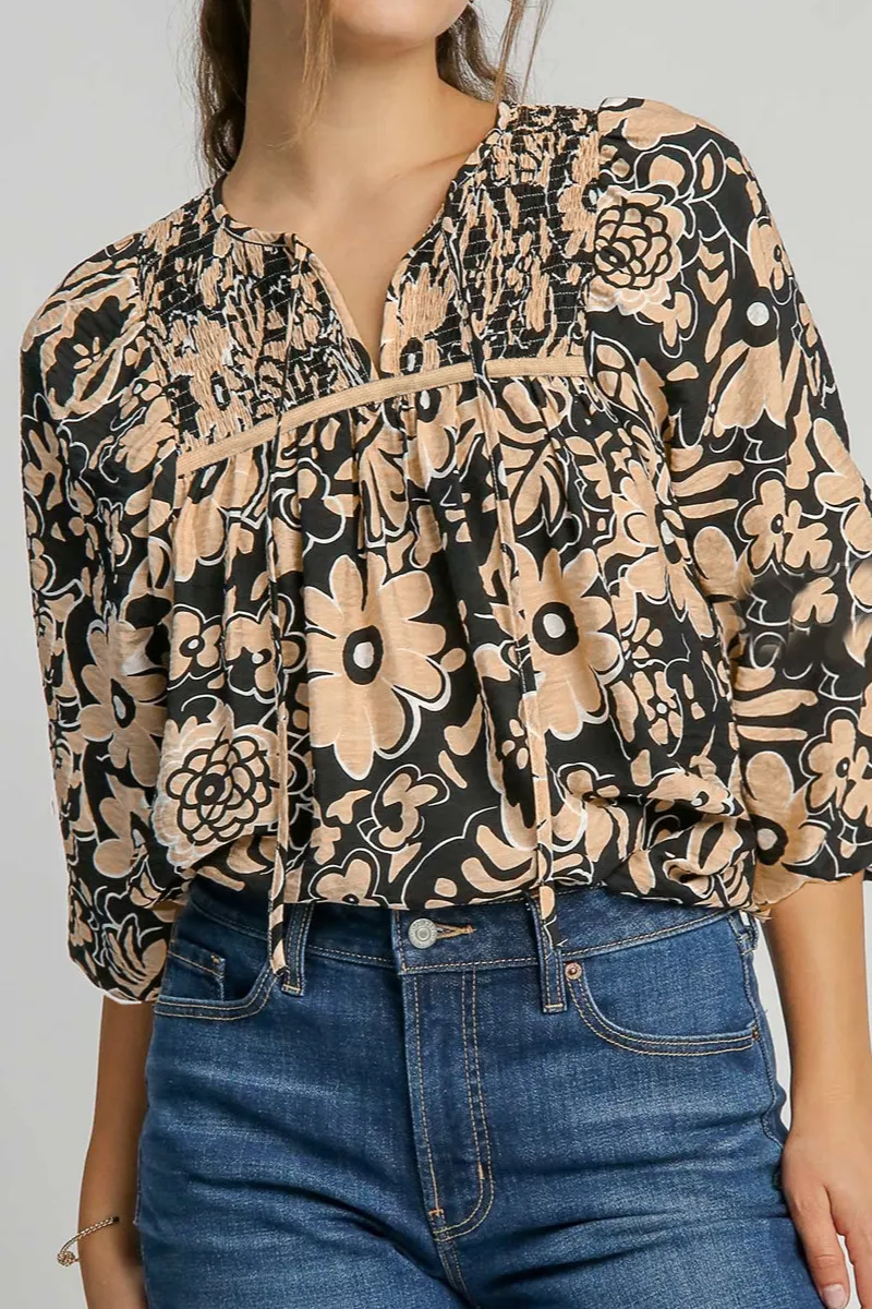 Floral Shirred Boho Blouse