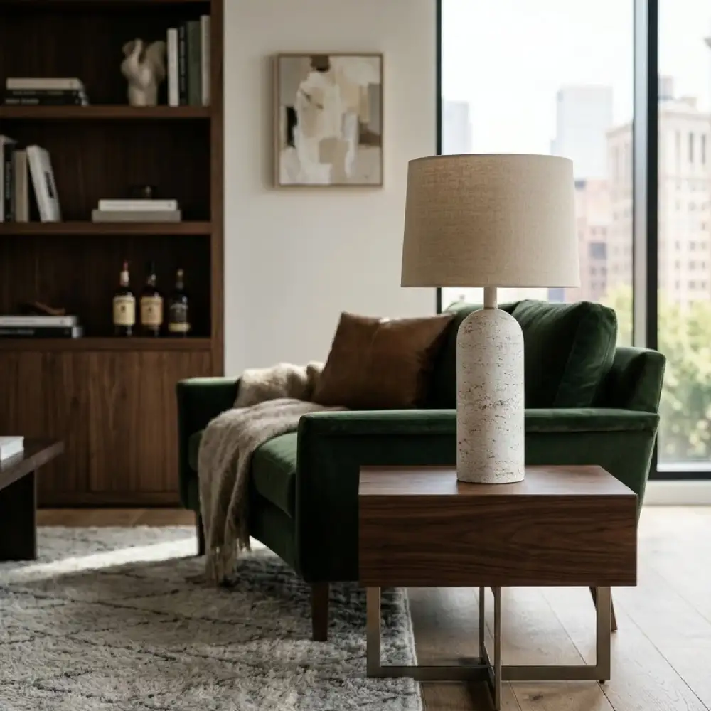 Drum Shade Linen Resin Acrylic Table Lamp