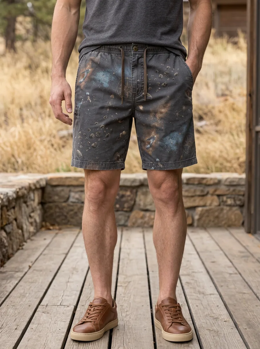 Men's Space Explorer Galaxy Compass Drawstring Shorts