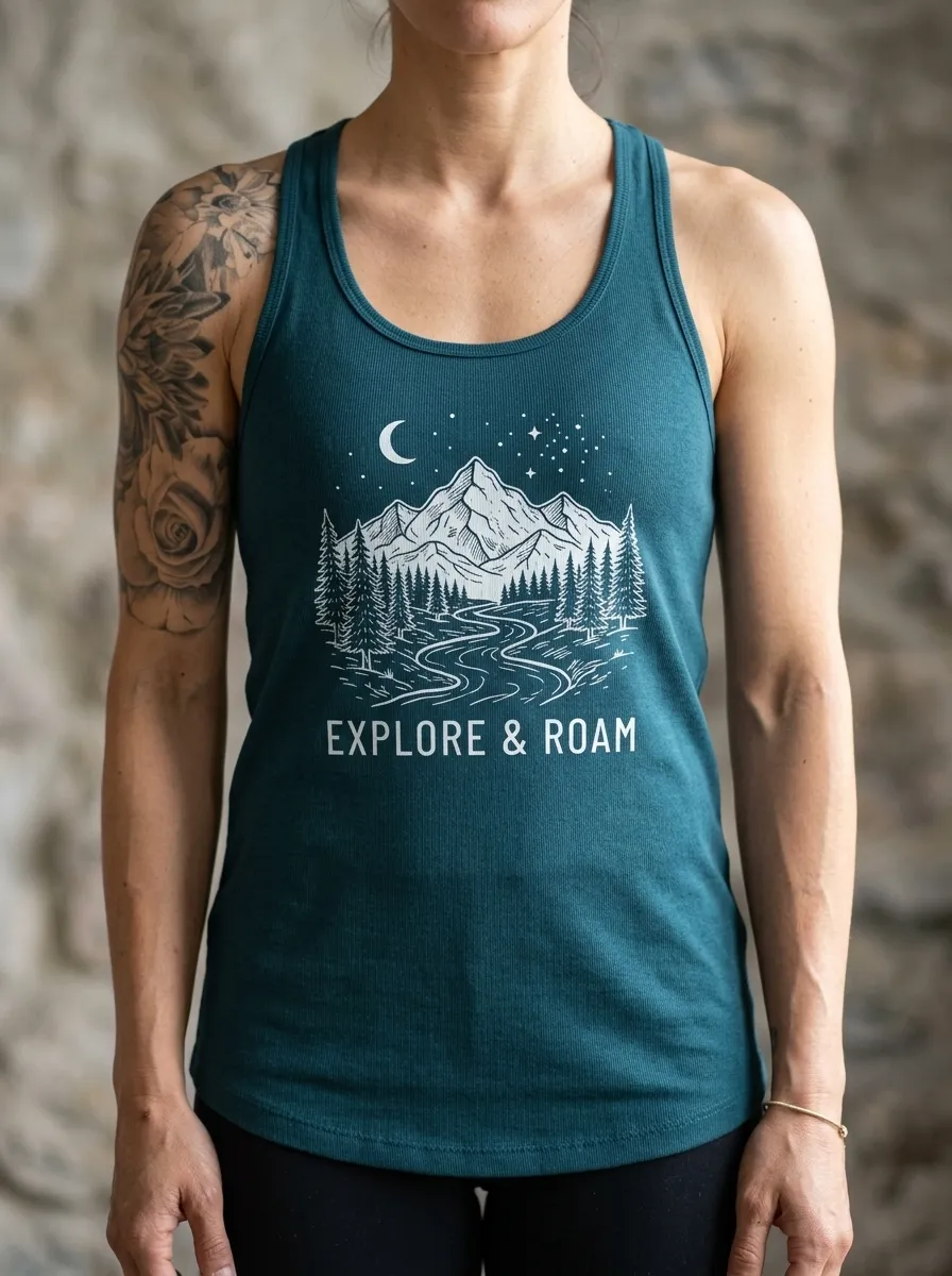 Women's Nature Adventure Explore & Roam Mountain Forest Printed Tank Top