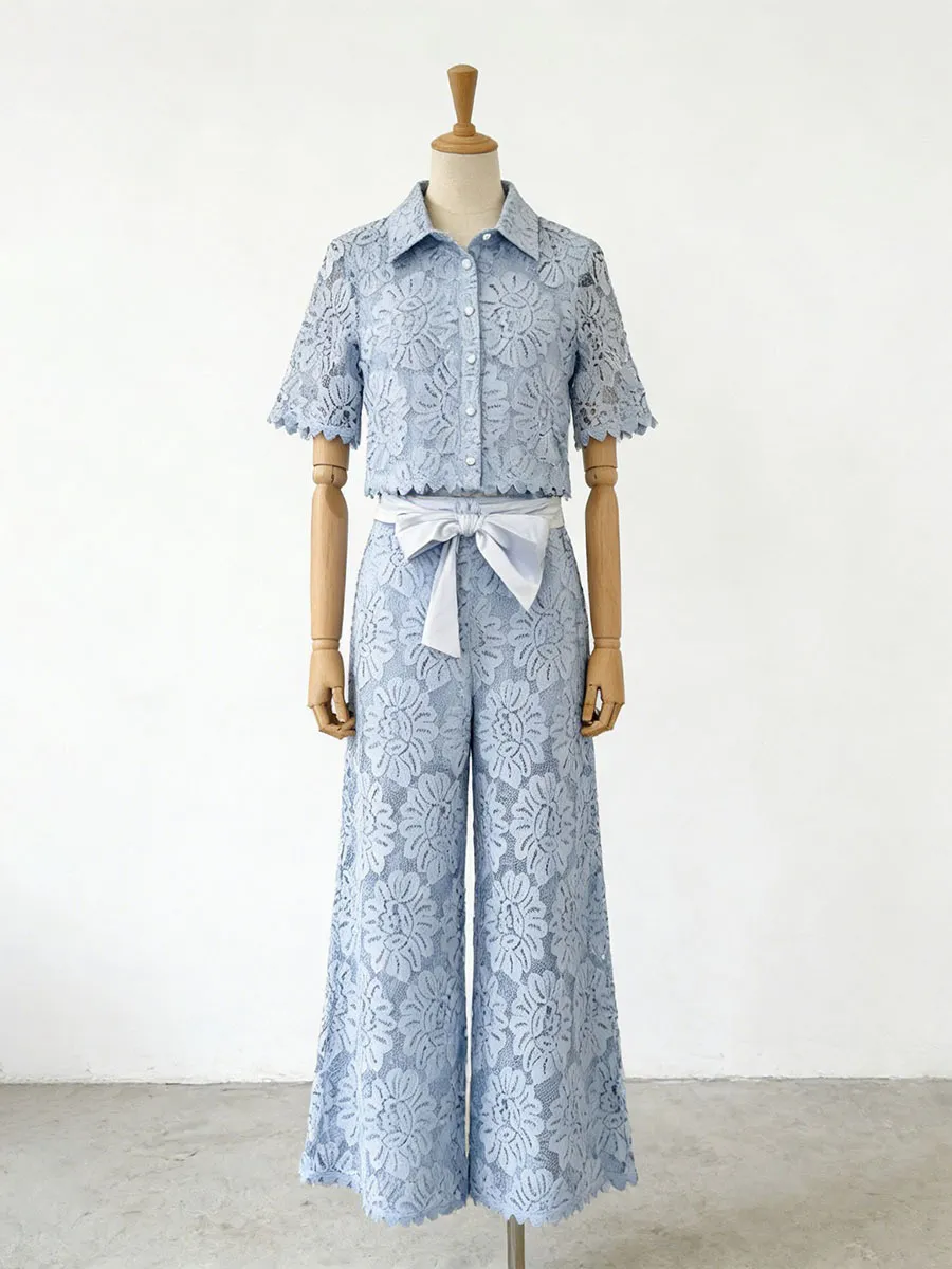Celine Hollowed-Out Lace Two Piece Set