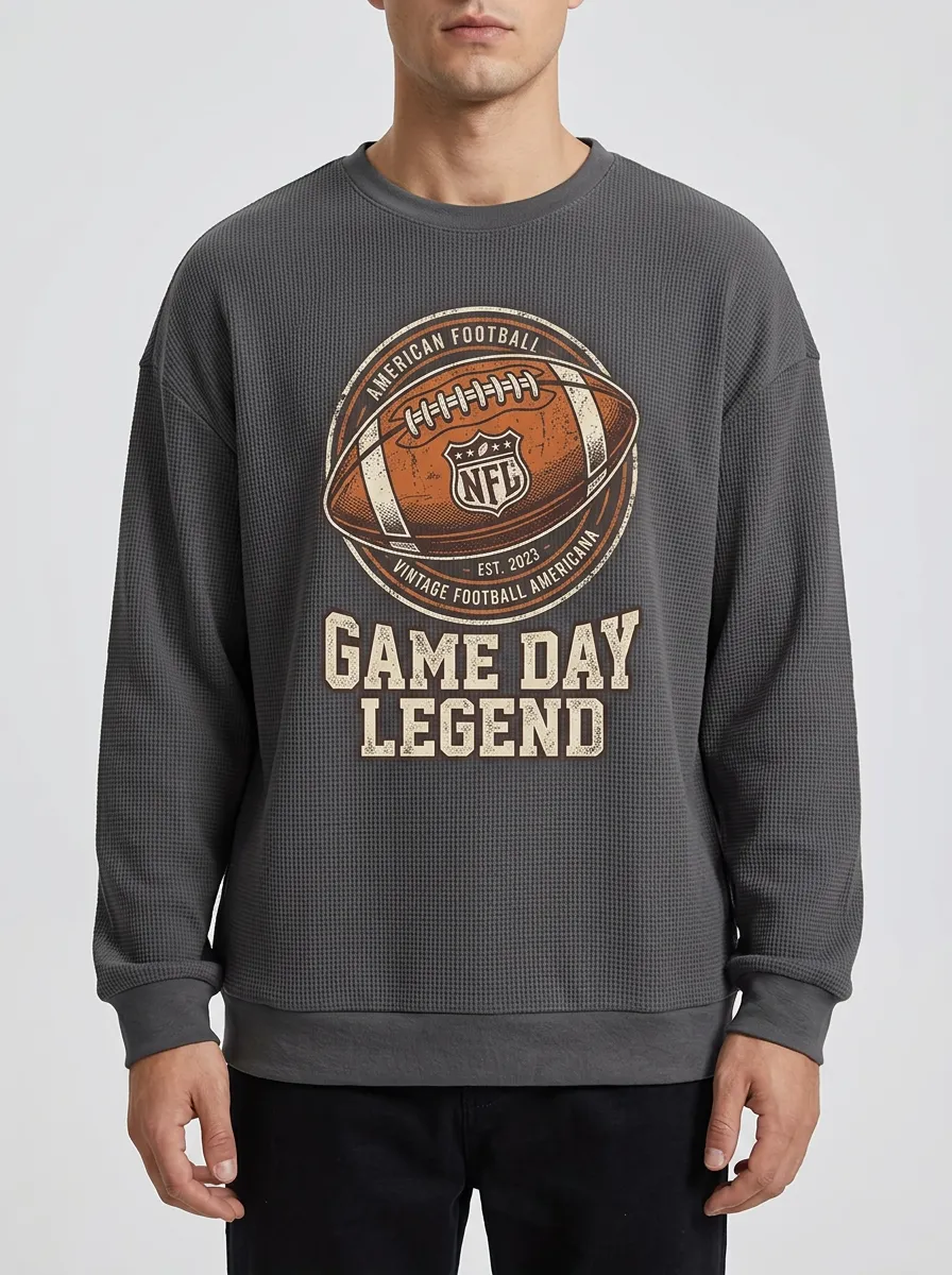 Men's American Football Game Day Legend Printed Waffle Sweatshirt