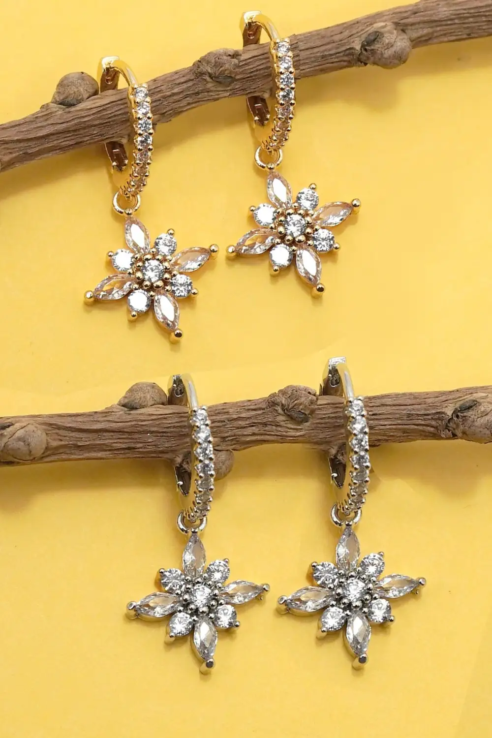 Sparkling Flower Hoop Drop arrings