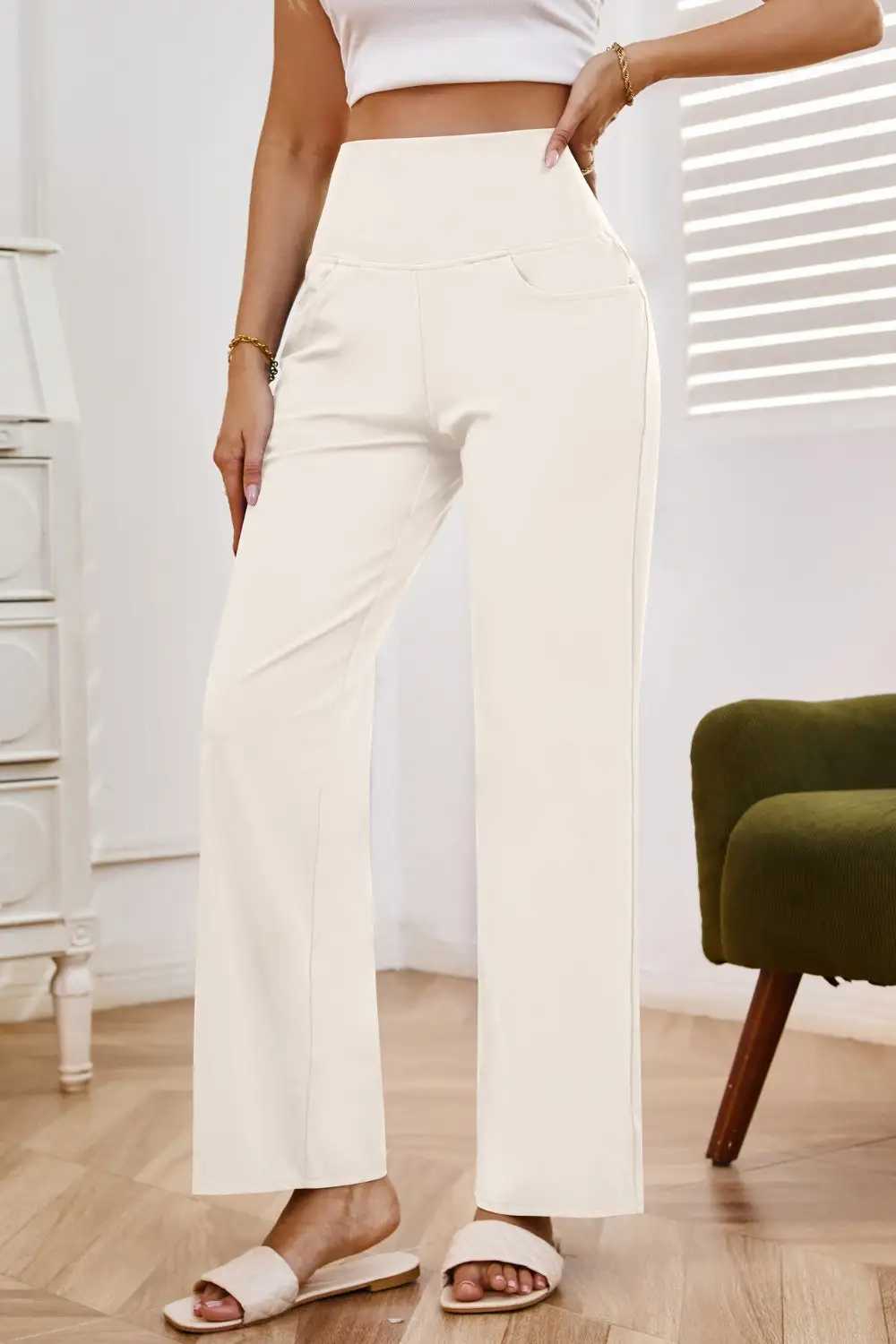 Relaxed High Waist Wide Leg Pants With Pocket