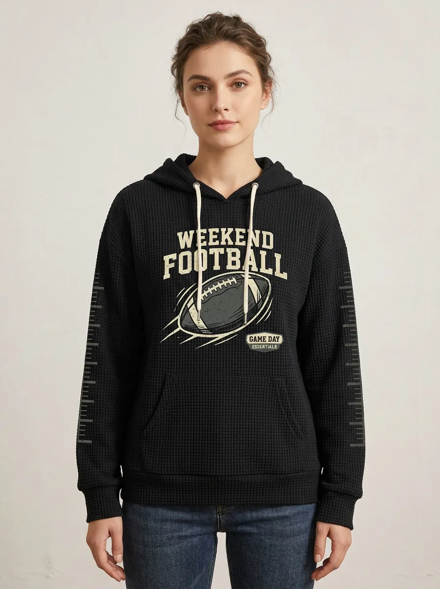 Women's Weekend Football Game Day Printed Waffle Hoodie