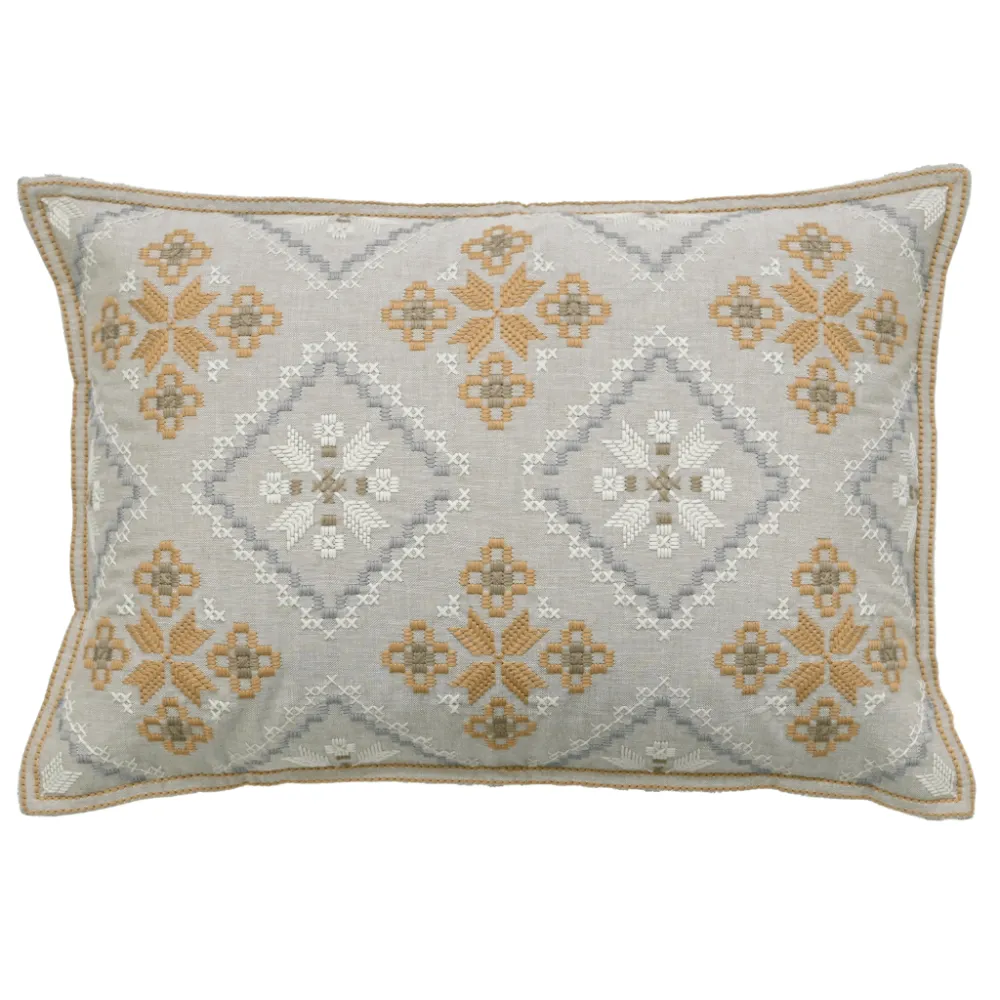 Embroidered Botanical Cotton Lumbar Decorative Cushion Cover