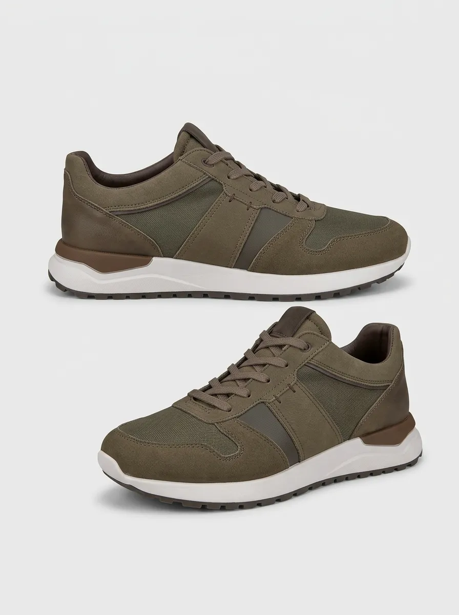 Men's Casual Suede Mesh Lace-Up Sneakers