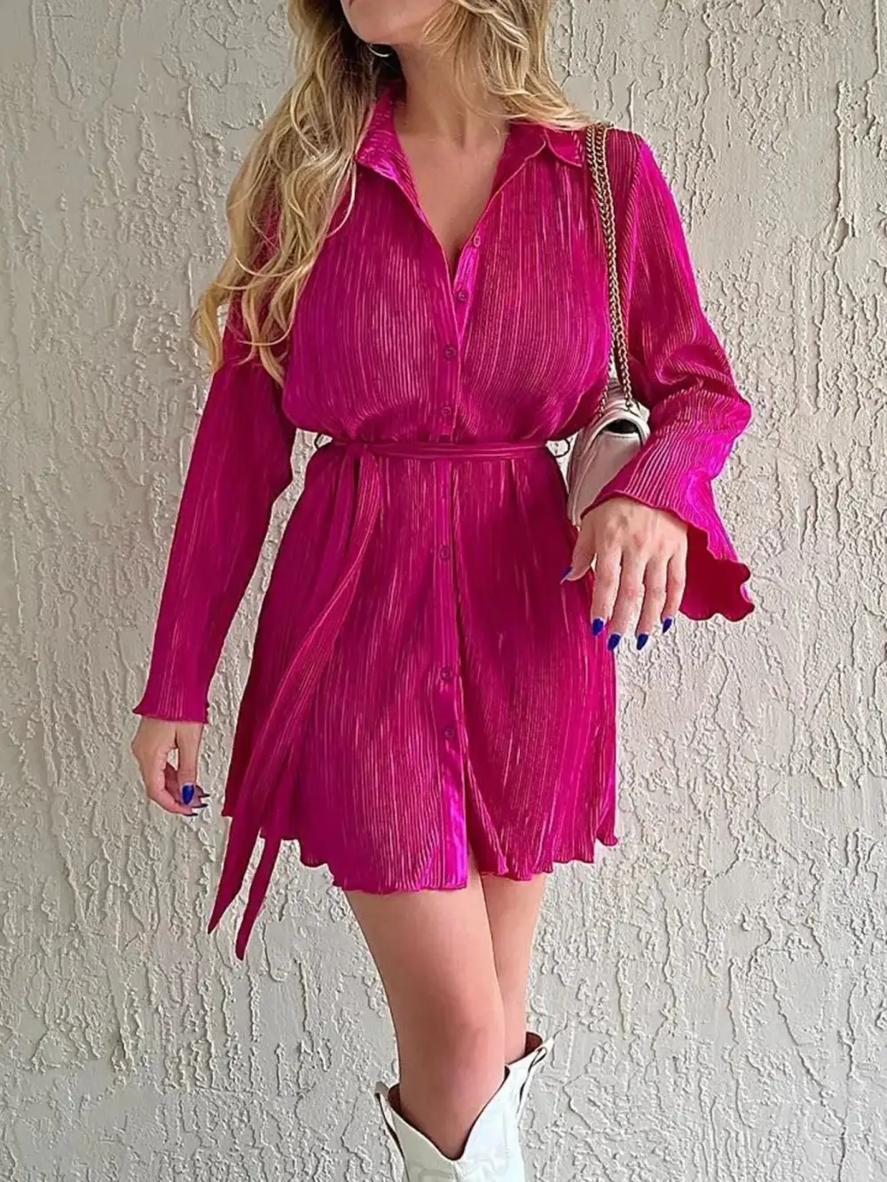 Long-Sleeve Cotton Printed Mini Dress