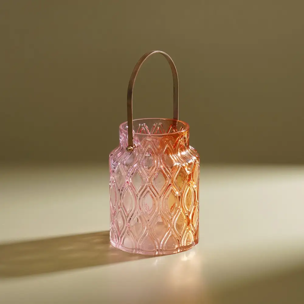 Orange Pink Ombre Textured Glass Lantern