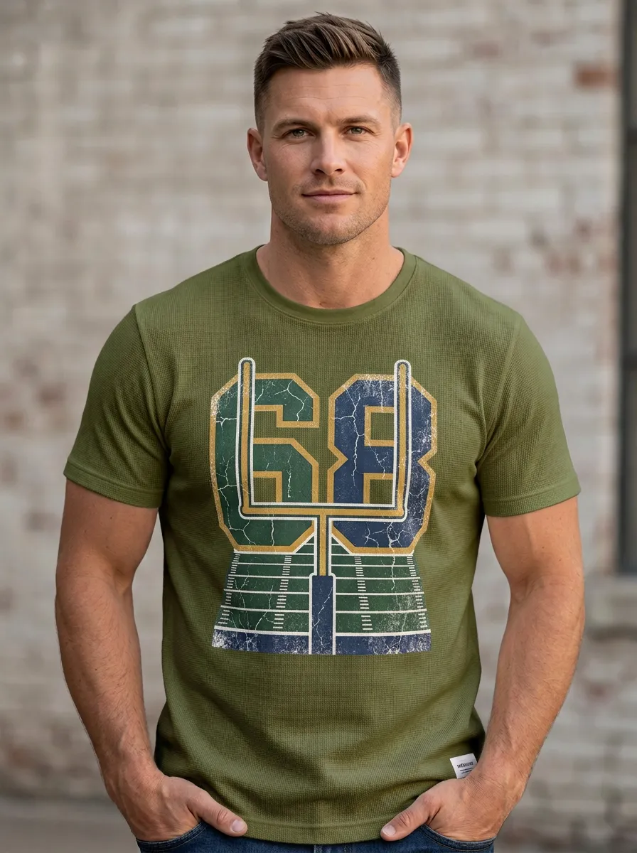 Men's Casual Football Ball Crew Neck Graphic T-Shirt