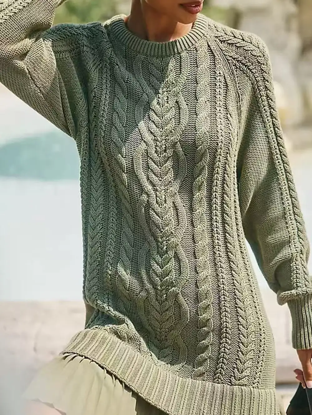 Cable Knit Chiffon Patchwork Mini Dress
