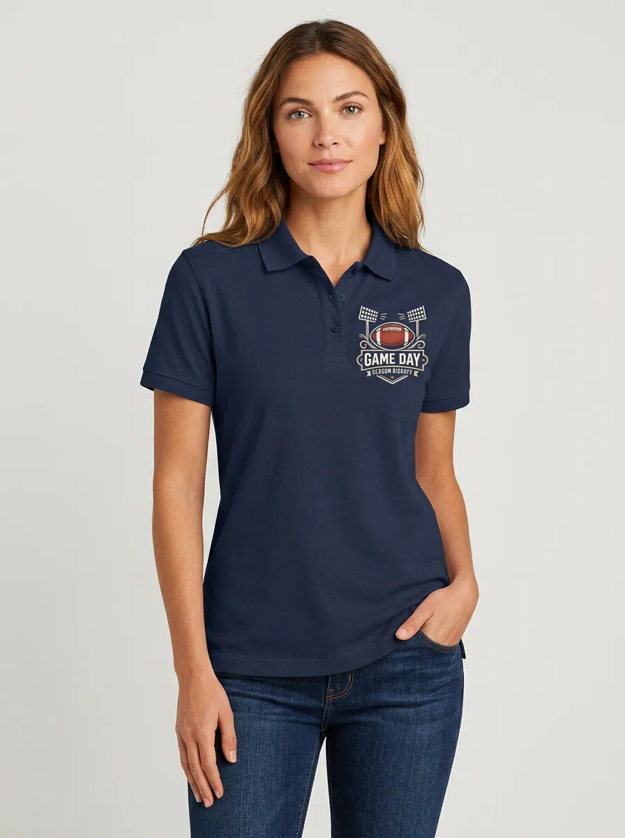 Women's Football Fan Game Day Logo Printed Polo Shirt
