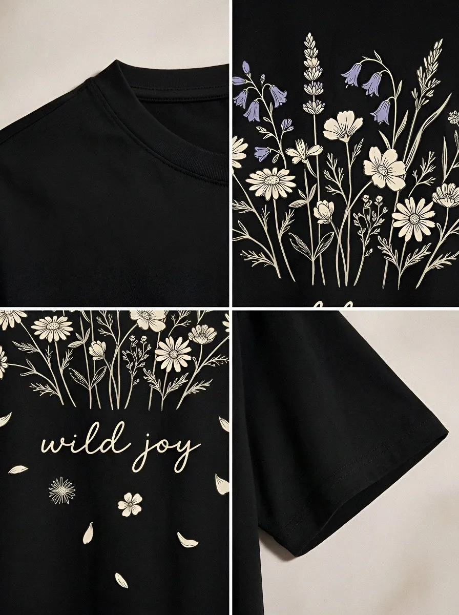 Women's Wild Joy Nature Lover Wildflower Bouquet Printed T-shirt