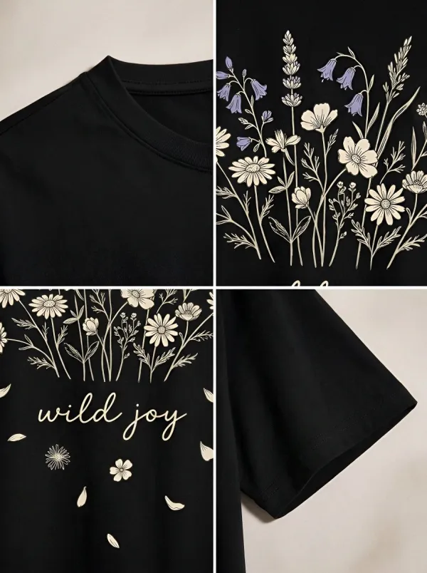 Women's Wild Joy Nature Lover Wildflower Bouquet Printed T-shirt