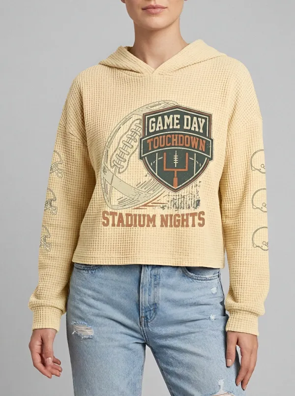 Women's Football Lover Game Day Touchdown Printed Waffle Hoodie