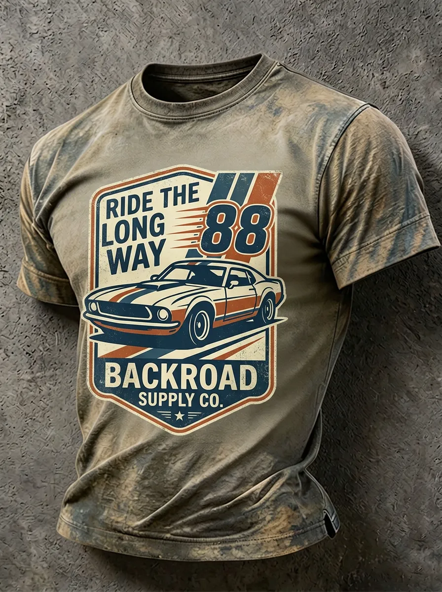 Men's Vintage Muscle Car 88 Ride The Long Way Printed T-shirt