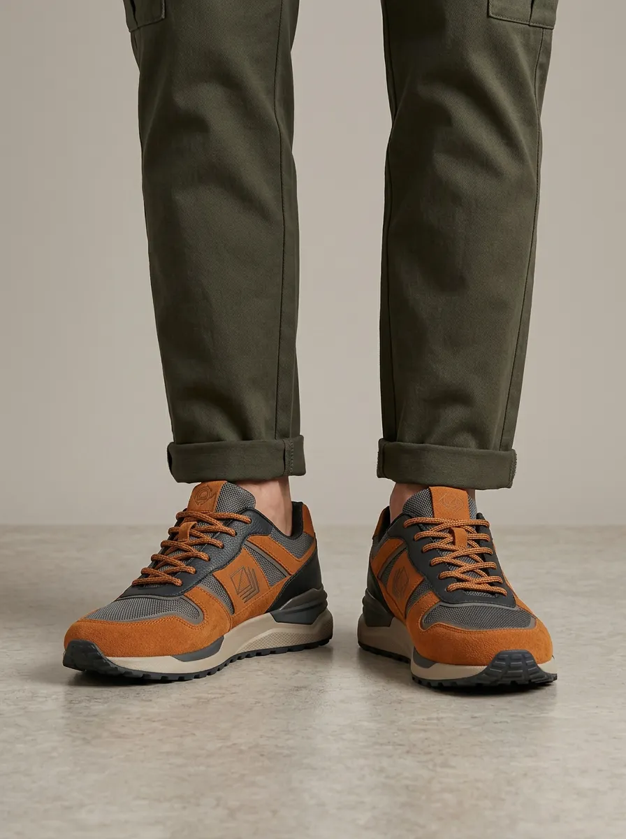 Men's Geometric Suede Mesh Print Sneakers