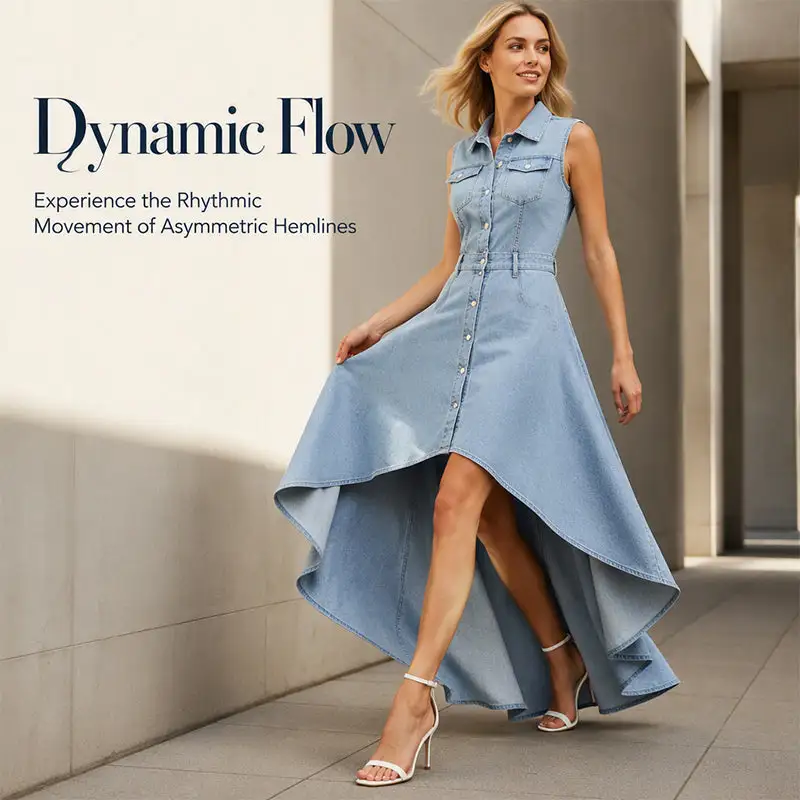 ⏰Last Day Sale 50% Off💃Women's Sleeveless Denim Dress with Asymmetrical Hem