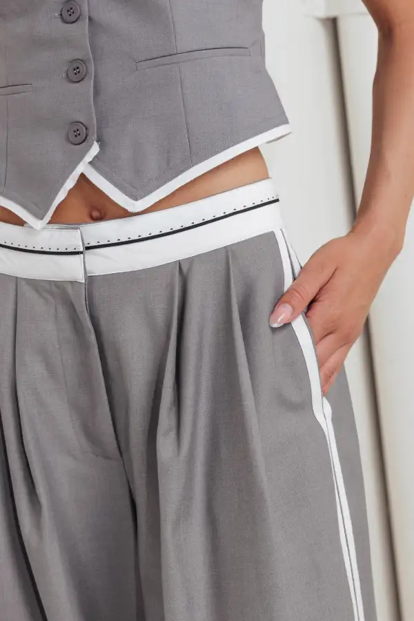 Sequin Striped Wide Leg Pocketed Pants