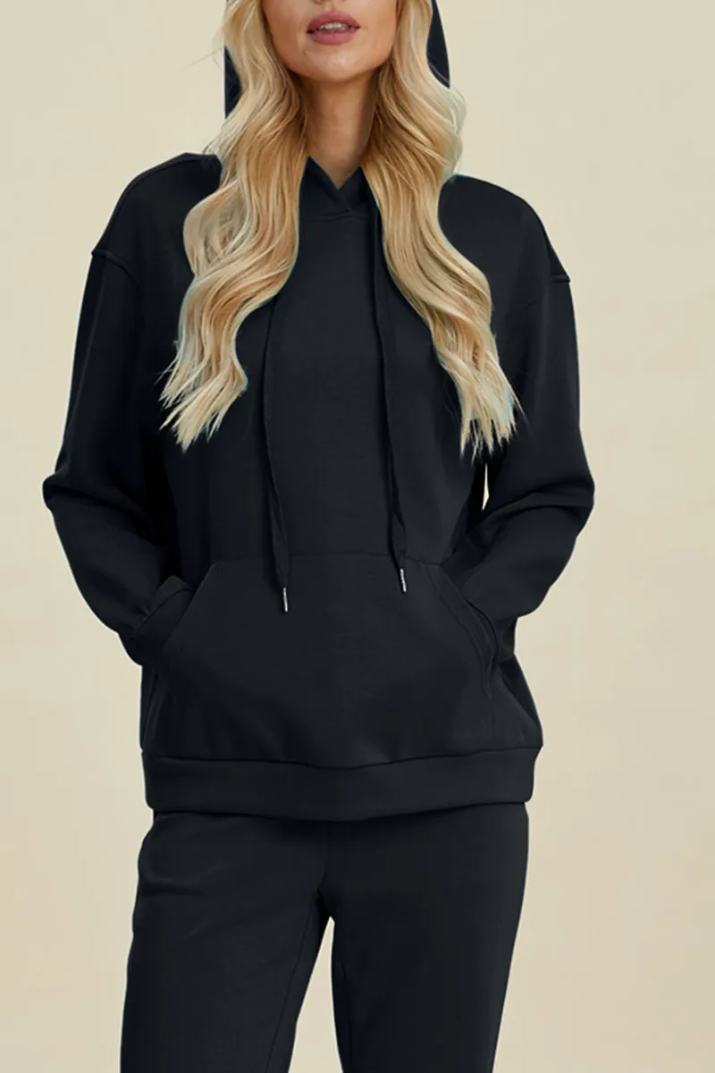Drawstring Kangaroo-Pocket Long-Sleeve Hoodie