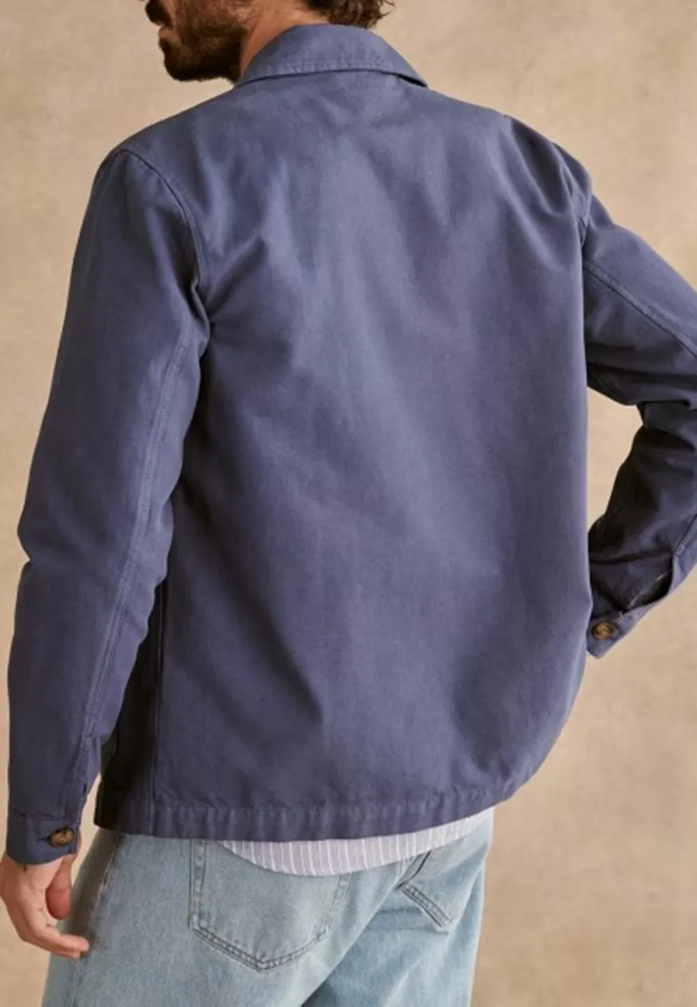 Vintage Blue Cotton Blend Casual Chore Jacket