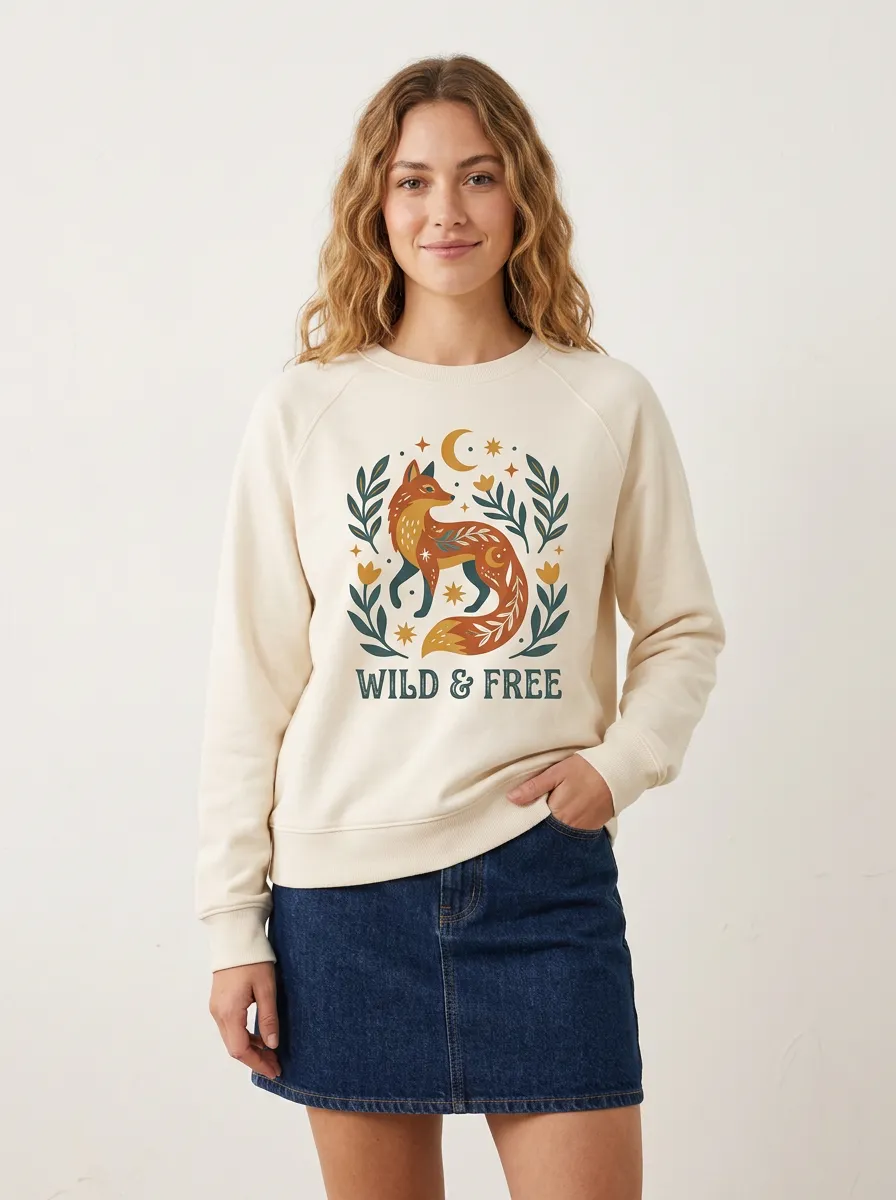 Wild And Free Fox Botanical Moon Sweatshirt