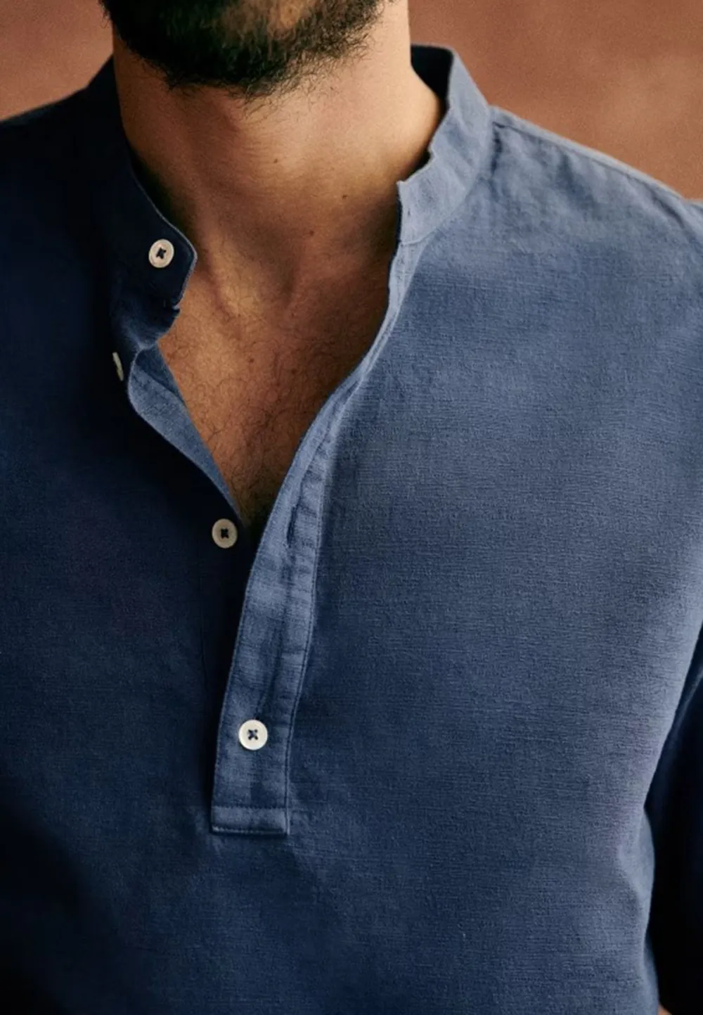Navy Blue Cotton Linen Blend Regular Fit Shirt