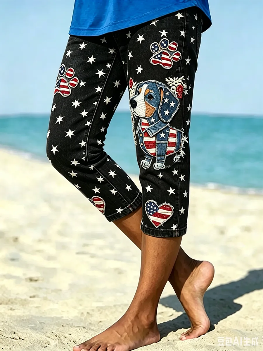Women's Retro Independence Day Flag Printed Leggings