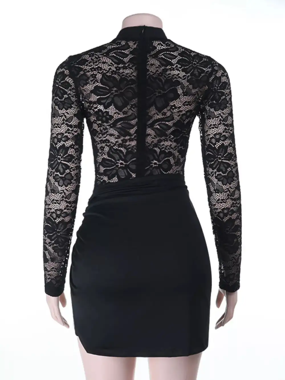 Smooth Finish Lace Long Sleeve Mini Dress