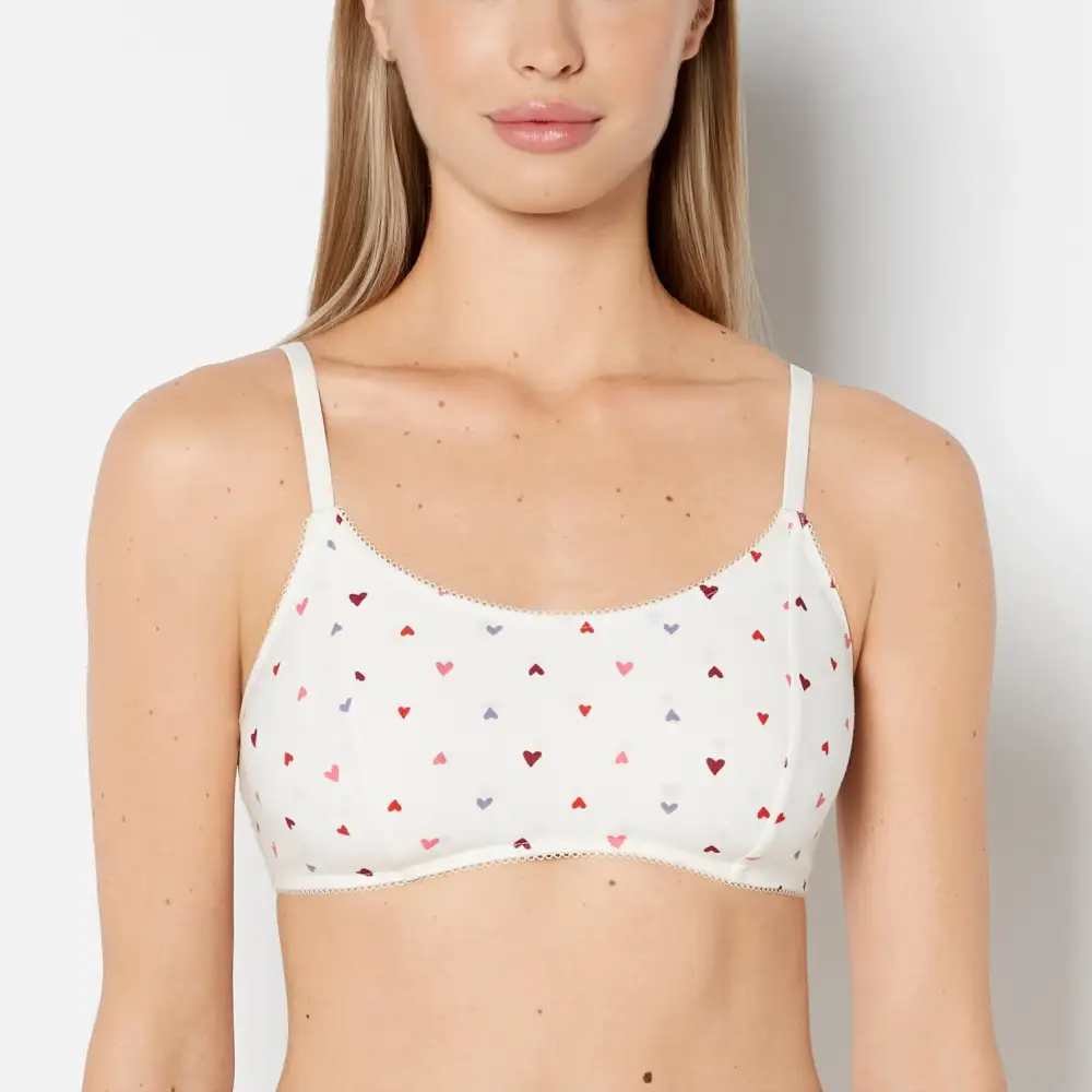 Scoop Neck Cotton Bralette With Picot Trim