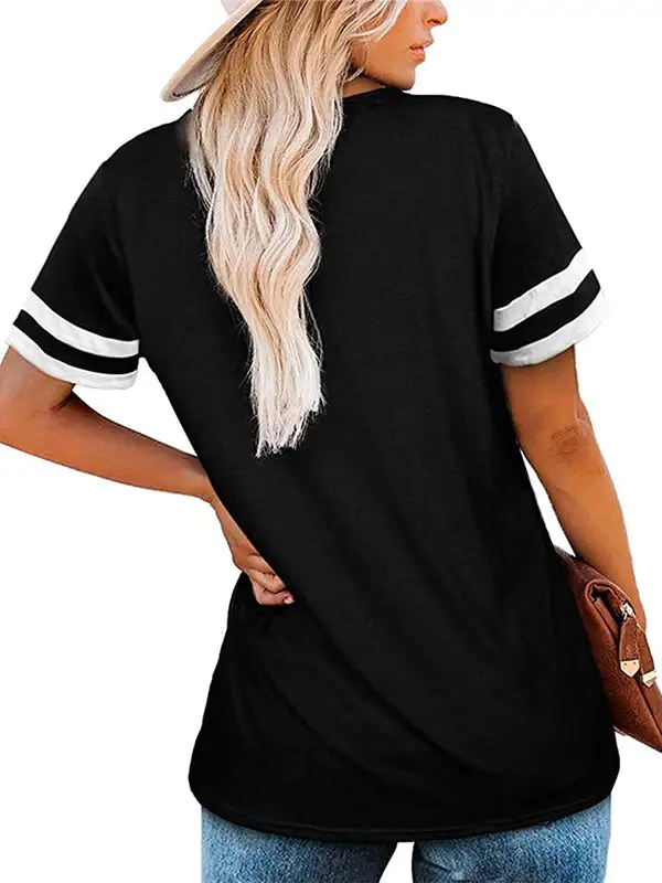 Relaxed Short Sleeve Contrast Stripe V-Neck T-Shirt