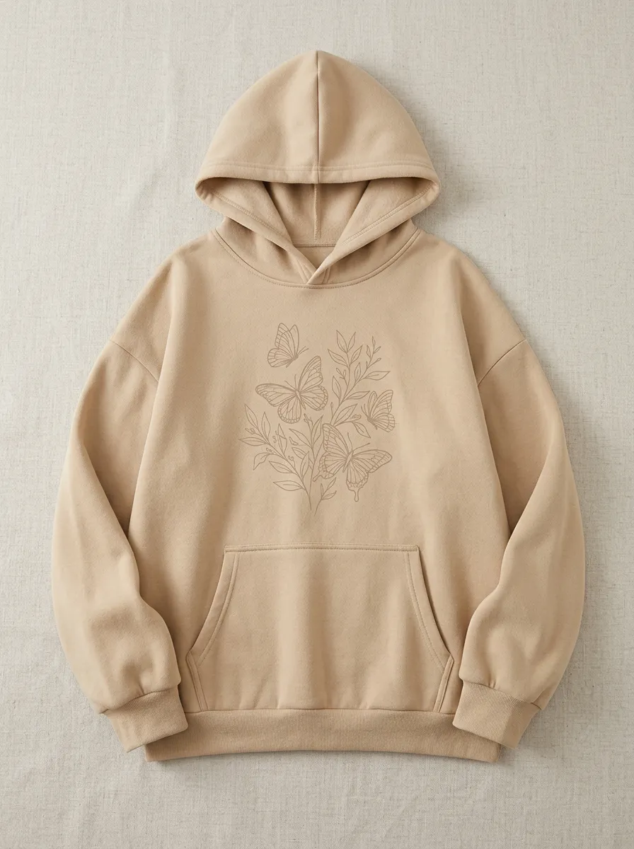 Classic Nature Butterfly Floral Line Art Hoodie