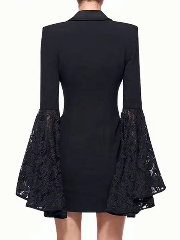 Flare Sleeve Long Asymmetric Button Front Solid Color Blazer