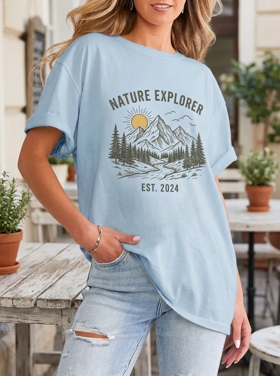 Women's Nature Explorer Mountain Forest Sun Printed T-shirt