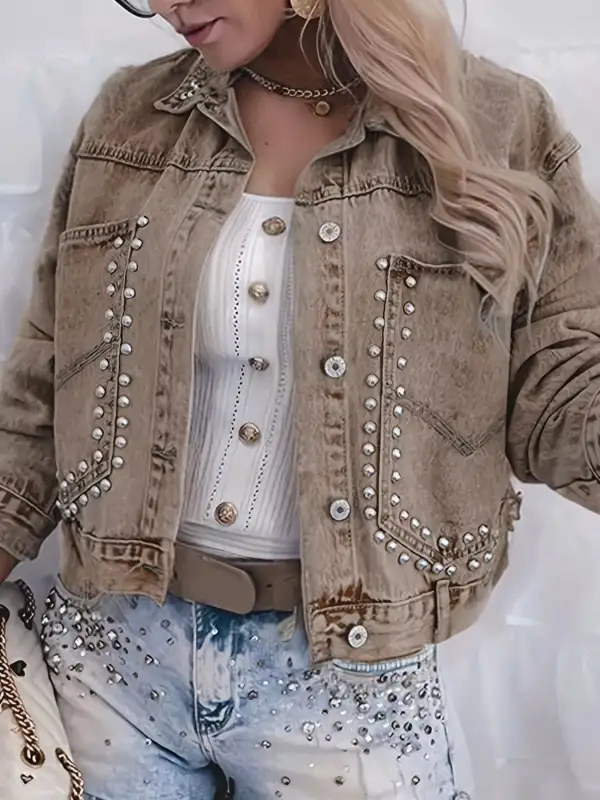 Studded Button Up Wash Denim Jacket