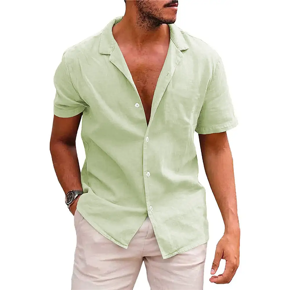 Men's Short-Sleeve Leisure Shirt Lightweight Linen