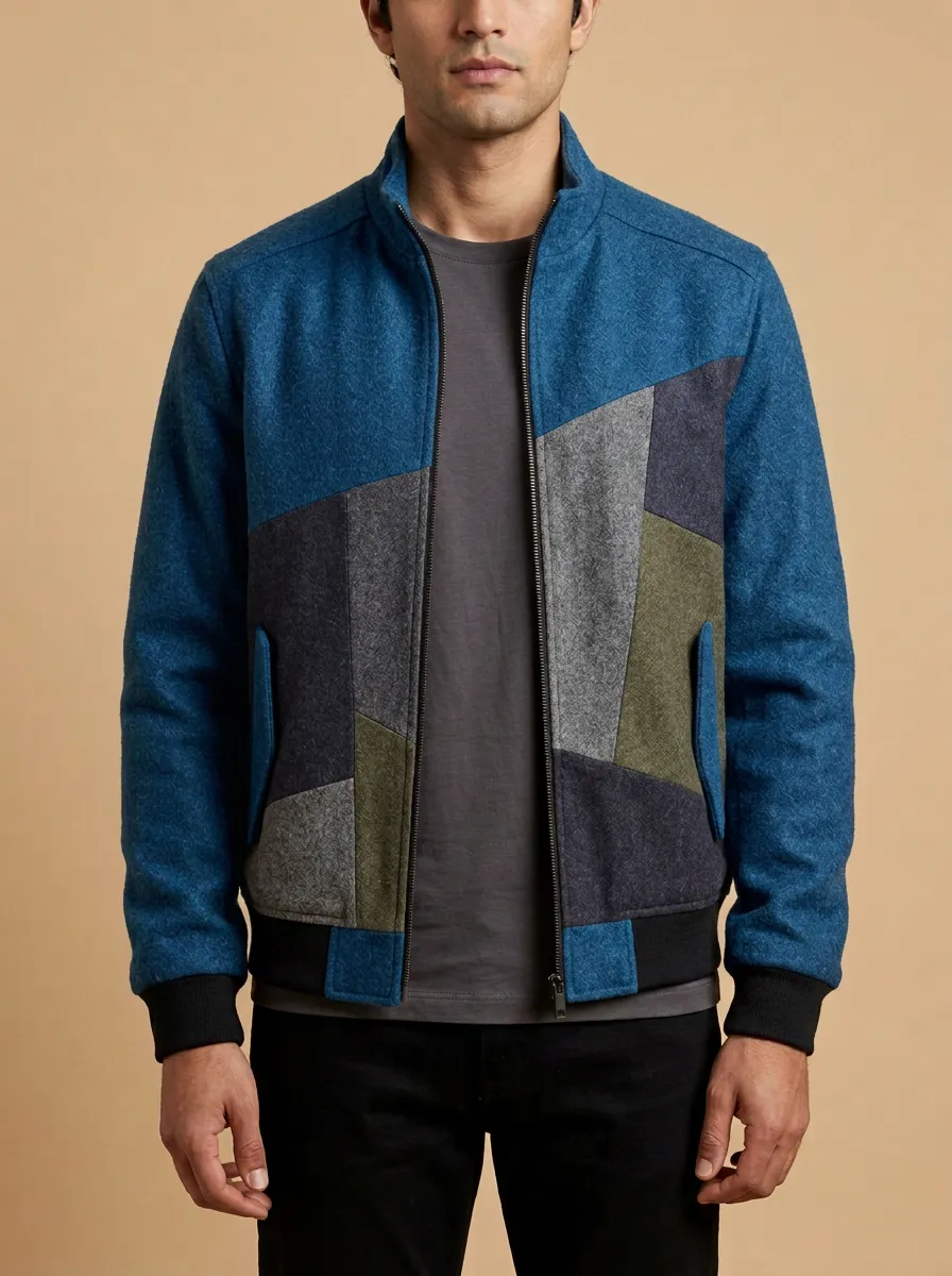 Geometric Colorblock Wool Blend Jacket