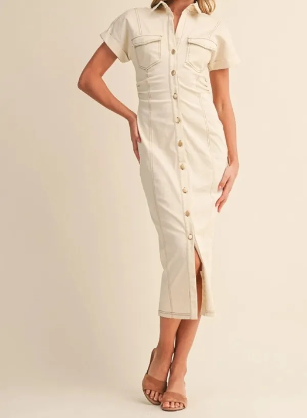 Classic Button Down Midi Dress